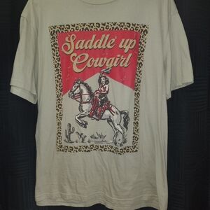 Saddle Up Cowgirl Graphic Tee - Beige/Red